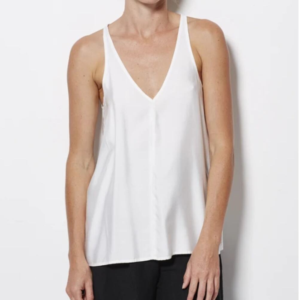 James Perse White Sanded Satin V-Neck Sleeveless Tank Blouse Womens Size 1 SMALL